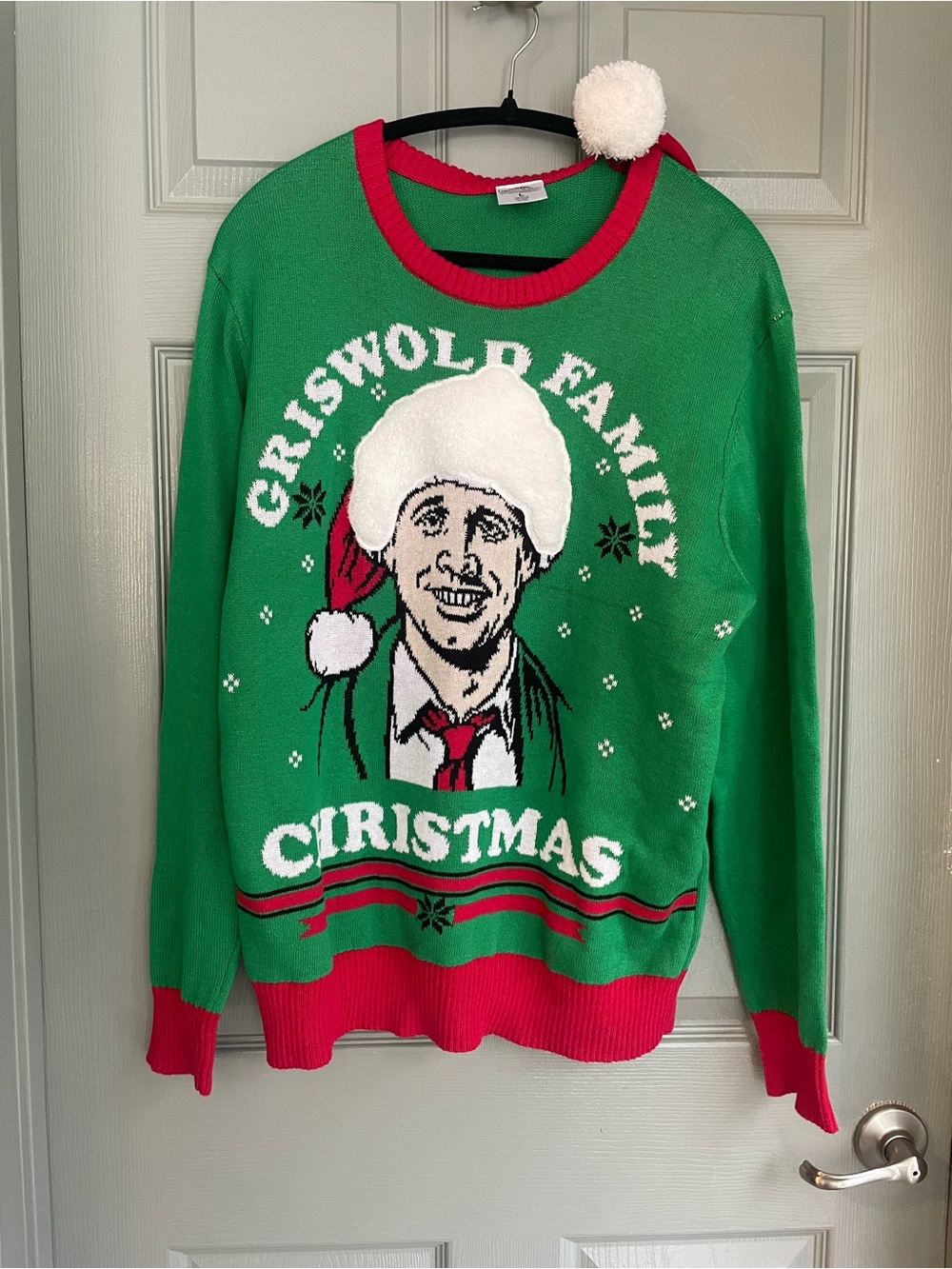 Griswold Family Christmas Green Holiday Sweater With Santa Hat Size Large